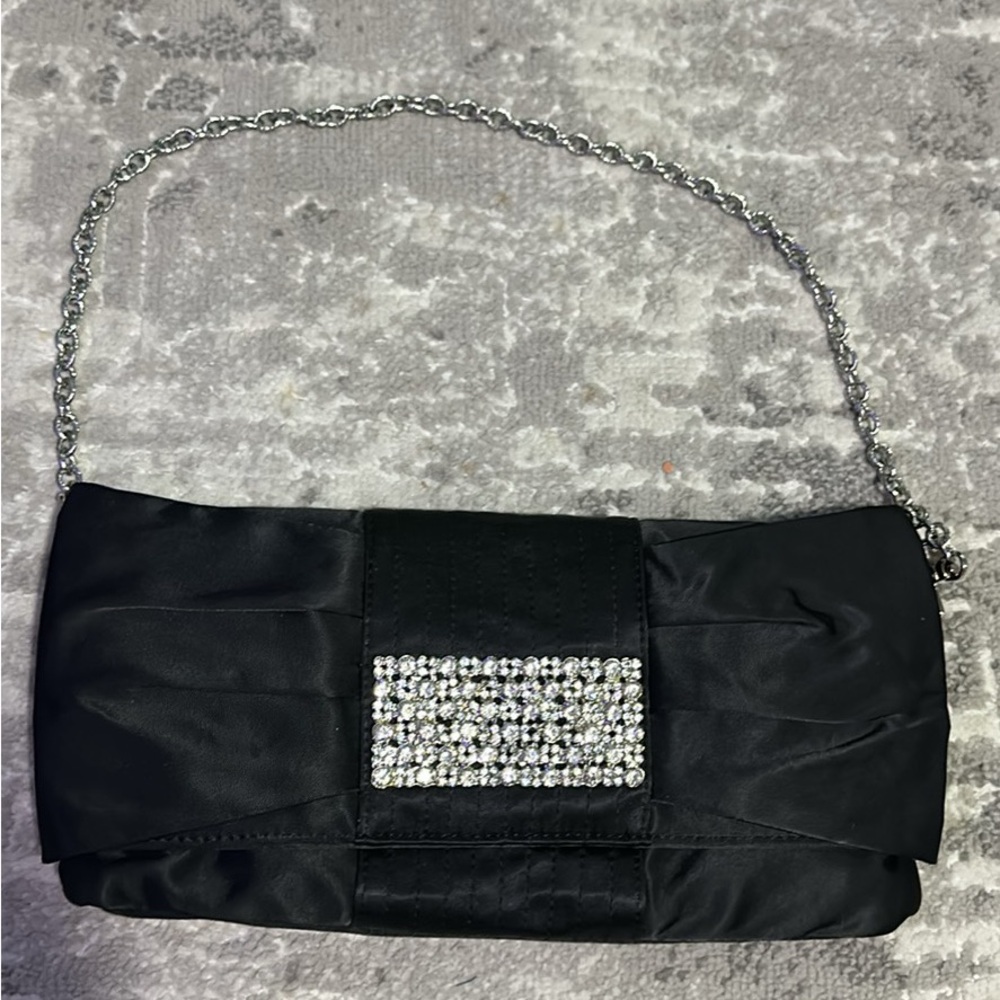 Sophisticated Black Clutch with Silver Accents
